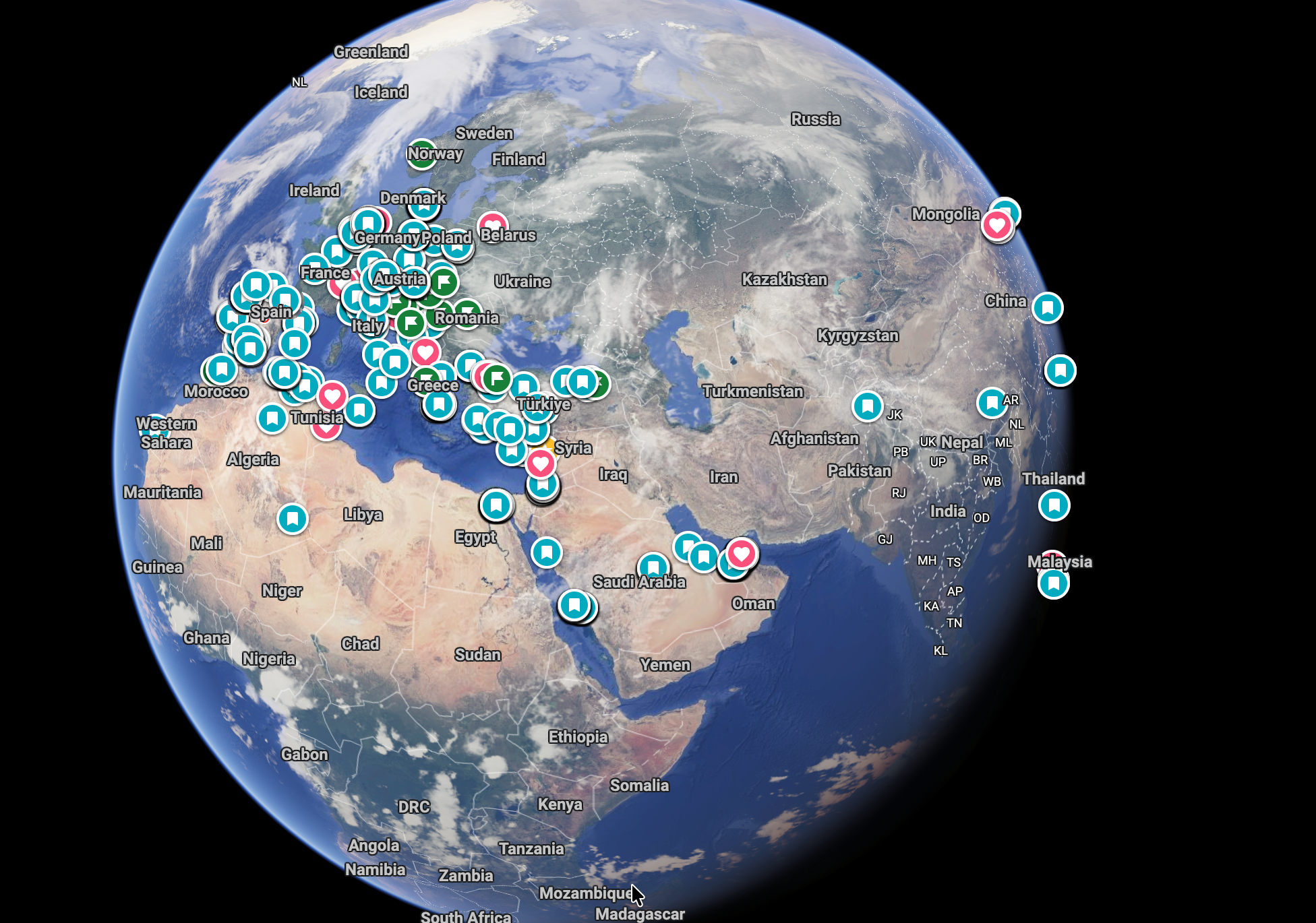Countries visited by Nebo founder Raad Altayyeb